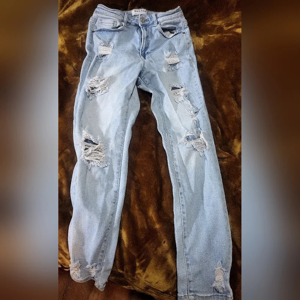 Wax Jean Collection Jeans - Size 7/28 - Light Blue Color with Rips